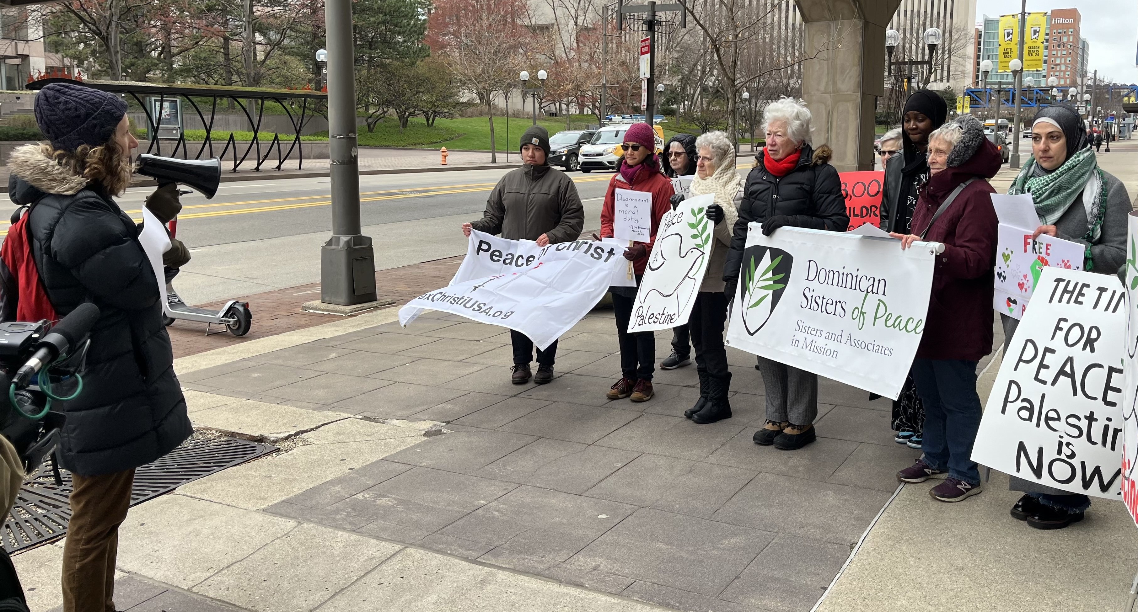 Members of the Dominican Sisters of Peace, along with members of the Coalition of Christians for a Free Palestine and others, march in Columbus, Ohio, to demand a cease-fire in Gaza on March 18. 