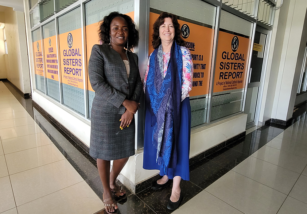 Doreen Ajiambo, regional correspondent for Global Sisters Report and Gail DeGeorge, editor of Global Sisters Report, outside GSR's office in Nairobi, Kenya, in October 2022 (Courtesy of Gail DeGeorge)