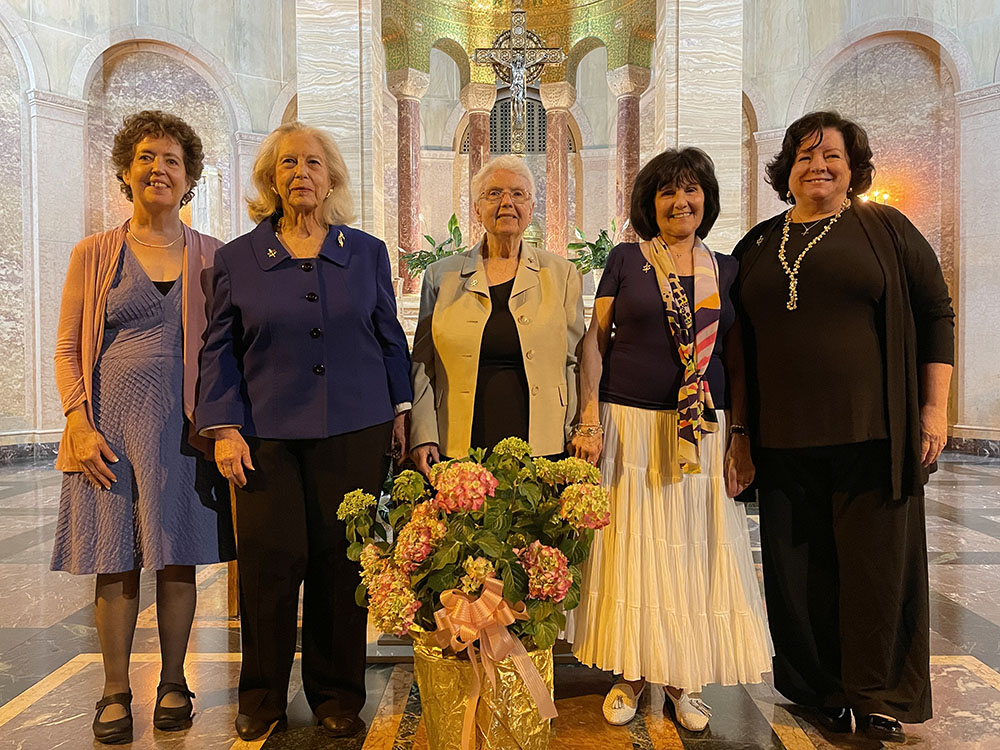 Patricia Monahan, center, and four other agrégées pose for a photo after their vow of fidelity to the Sisters of St. Joseph of Brentwood, New York, in 2021. (Courtesy of the Sisters of St. Joseph of Brentwood)