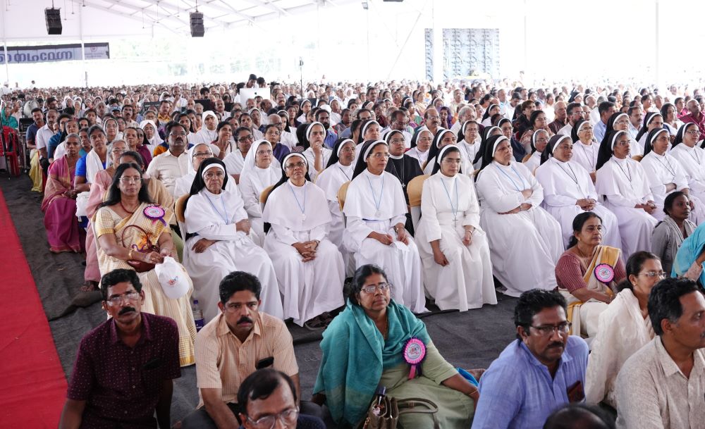 Thousands of people, including nuns, attended the Dec. 10 Mass at the Bharata Mata College grounds, Kakkanad, celebrating the centenary of the Ernakulam-Angamaly Archdiocese Dec. 10. (Courtesy of Riju Kanjookaran)