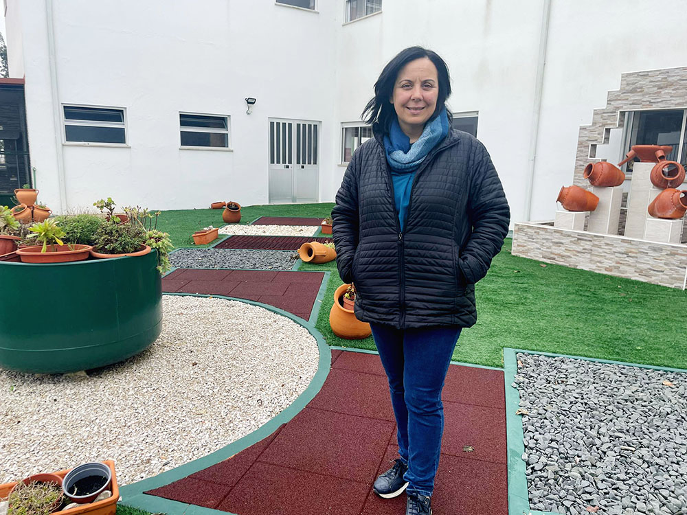 Sr. Ana da Paz Nunes, a Franciscan Sister of Divine Providence, in one of the House of the Good Samaritan's outdoor gardens, built during the COVID-19 lockdown in Fátima, Portugal (GSR photo/Leopoldina Reis Simões)