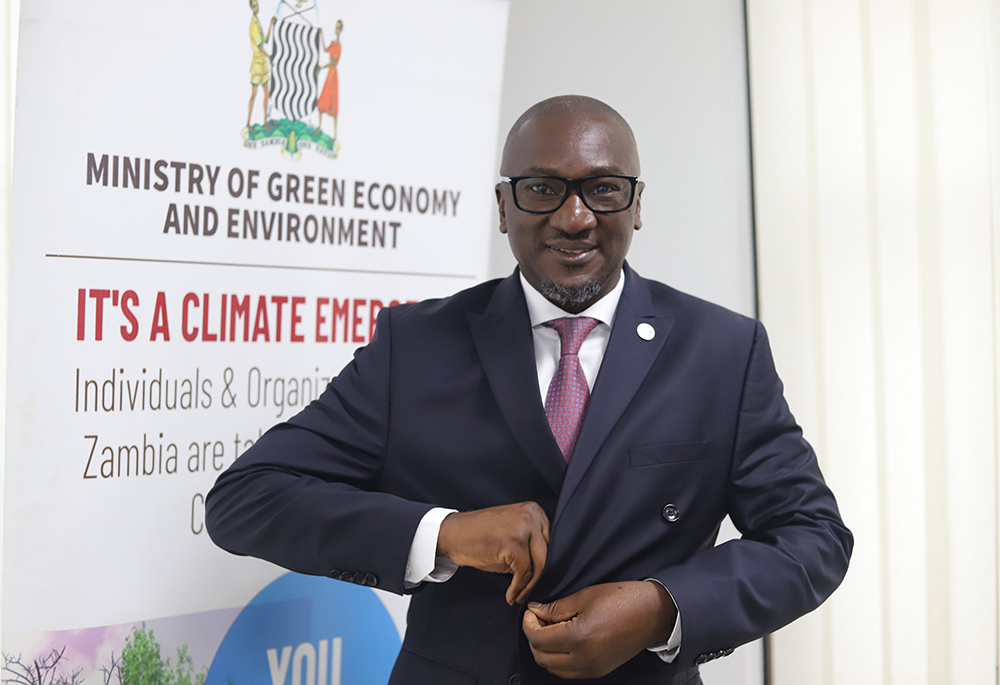 Collins Nzovu, Zambia’s minister of green economy and environment (Doreen Ajiambo)
