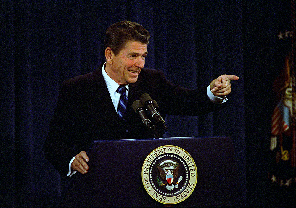 President Ronald Reagan gives a press conference in the Old Executive Office Building in Washington, D.C., June 16, 1981. (Wikimedia Commons/U.S. National Archives and Records Administration)