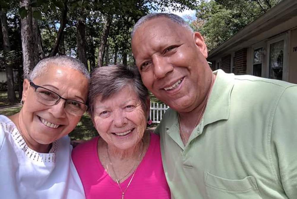 Dominican Sr. Liz Engel, center, met Liddy Olano, left, at St. Dominic's Home, an orphanage in Blauvelt, New York, Engel's former ministry. Olano met her husband, Joseph, right, at an event for the home's alumni. (Courtesy of Liz Engel)