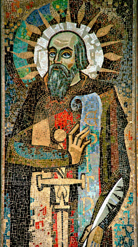 St. Paul is depicted in mosaic at Notre Dame Church in Louviers, France. (CNS/Crosiers)