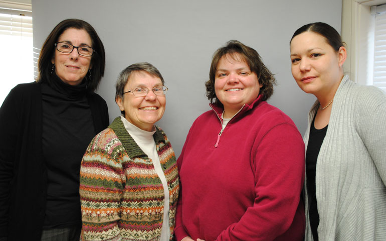 From left, Mary Lou Nolan, Franciscan Sr. Jan Cebula, Colleen Dunne and Tracy Abeln. (NCR photo/Stephanie Yeagle)