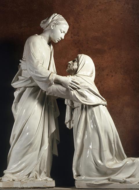 "The Visitation," circa 1445, created by Luca della Robbia, is pictured. The Bible contains examples that highlight the value of life, including when Elizabeth and Mary, both miraculously pregnant, met at the Visitation. (CNS/Courtesy of National Gallery of Art)