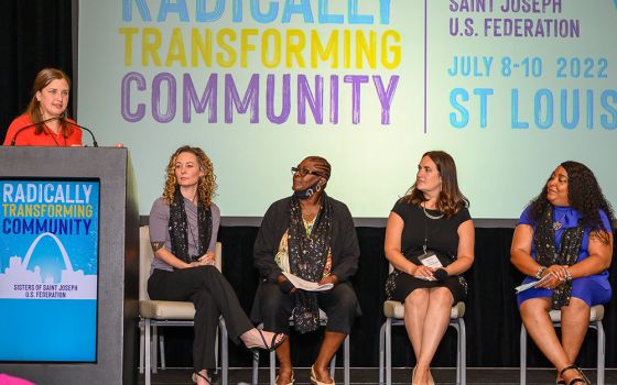 Panelists discuss injustices within the U.S. prison system at Event 2022, held July 8-10 in St. Louis, Missouri. Pictured (from left) are Lisa Cathelyn, April Foster, Barb Baker, Serena Martin-Liguori and Shameka Parrish-Wright. (Mary Sue Rosenthal Gee)