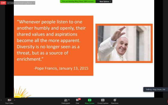 Pope Francis’ call for bridge-builders was at the heart of the Network webinar titled "Transformative Conversations to Bridge Divides," held Aug. 25. (GSR screenshot)