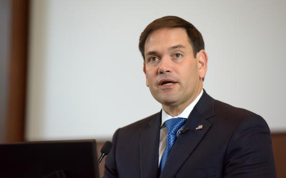 Sen. Marco Rubio, R-Florida, delivers a speech on "Human Dignity and the Purpose of Capitalism" Nov. 5, 2019, at The Catholic University of America in Washington. (CNS/The Catholic University of America/Patrick G. Ryan) 