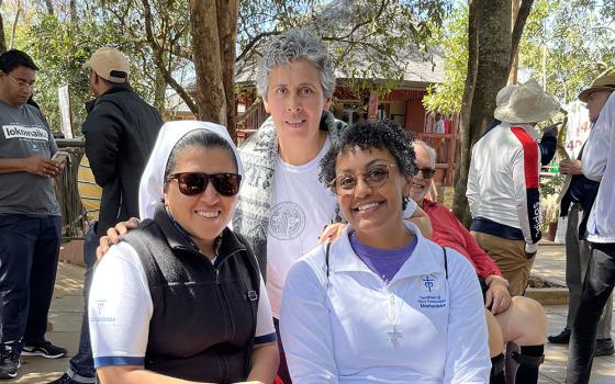 From left: Marianist Srs. Carmen Cadena from Ecuador, Robertina Aldana from Colombia, and Nicole Trahan from the United States pose for a picture in Nairobi, Kenya, during the Nazareth Formation Program. (Frederick Ayoo)