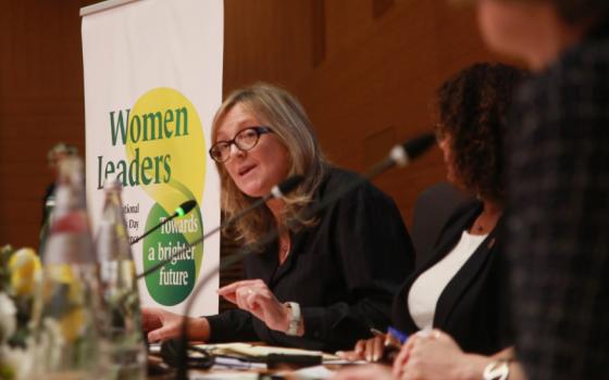 Maeve Heaney, director of the Xavier Centre of Theology at the Australian Catholic University, speaks at the conference, "Women Leaders: Toward a Brighter Future," March 6, 2024, at the Jesuit headquarters in Rome.