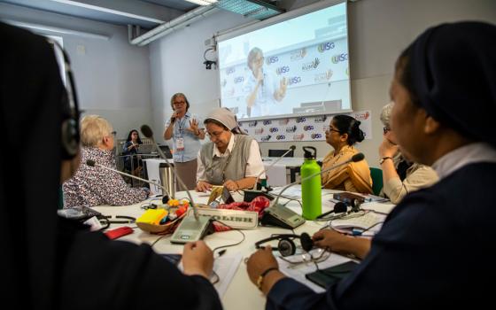 Comboni Missionary Sr. Gabriella Bottani, Talitha Kum's international coordinator, addresses sisters Sept. 21, 2019, the opening day of the organization's first general assembly in Rome. (Courtesy of Talitha Kum)