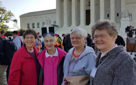 Mercy Sisters JoAnn Persch, Rita Specht, Pat Murphy and Marcia Deisenroth outside the Supreme Court April 18. (GSR/Gail DeGeorge)