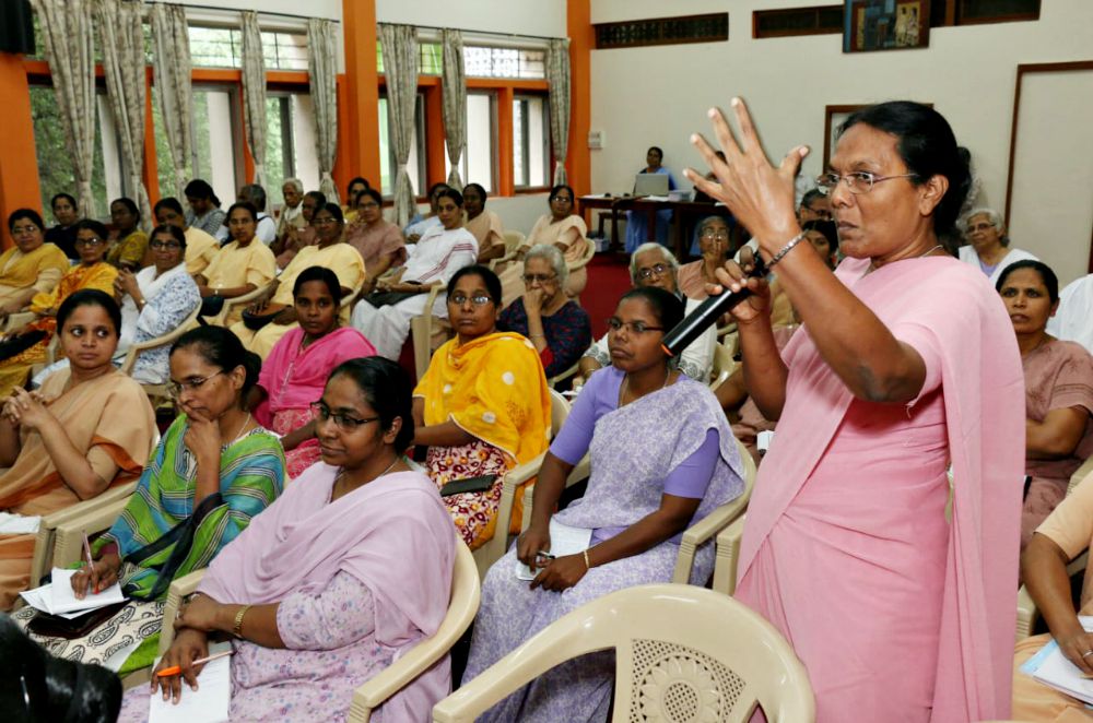 Sr. Fatima Kanickar, vice provincial of the Sisters of St. Joseph of Lyon, clarifies a point at the October national consultation on "Women in the Church: Reading the Signs of the Time" at Ishvani Kendra, Pune, western India. (Saji Thomas) Sr. Fatima Kanickar, vice provincial of the Sisters of St. Joseph of Lyon, clarifies a point at the October national consultation on "Women in the Church: Reading the Signs of the Time" at Ishvani Kendra, Pune, western India. (Saji Thomas)