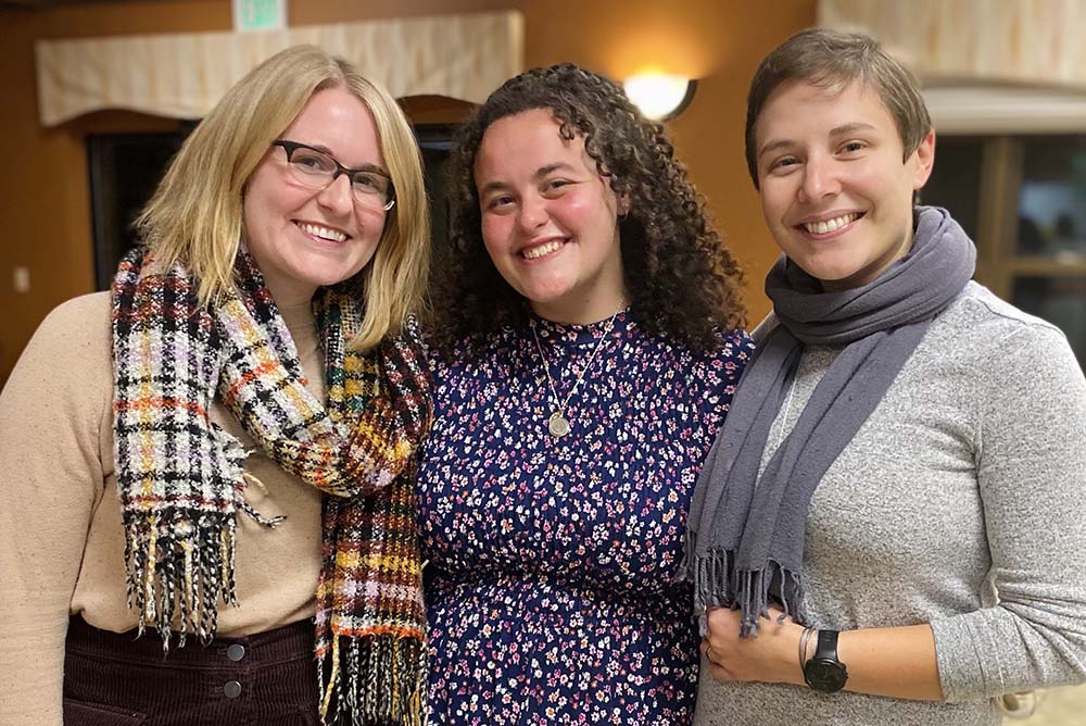 From left: Katie Gordon and Benedictine Srs. Jacqueline Sanchez-Small and Val Luckey, at Sanchez-Small's first profession ceremony with the Benedictine community of Erie, Pennsylvania, in November (Courtesy of Katie Gordon)