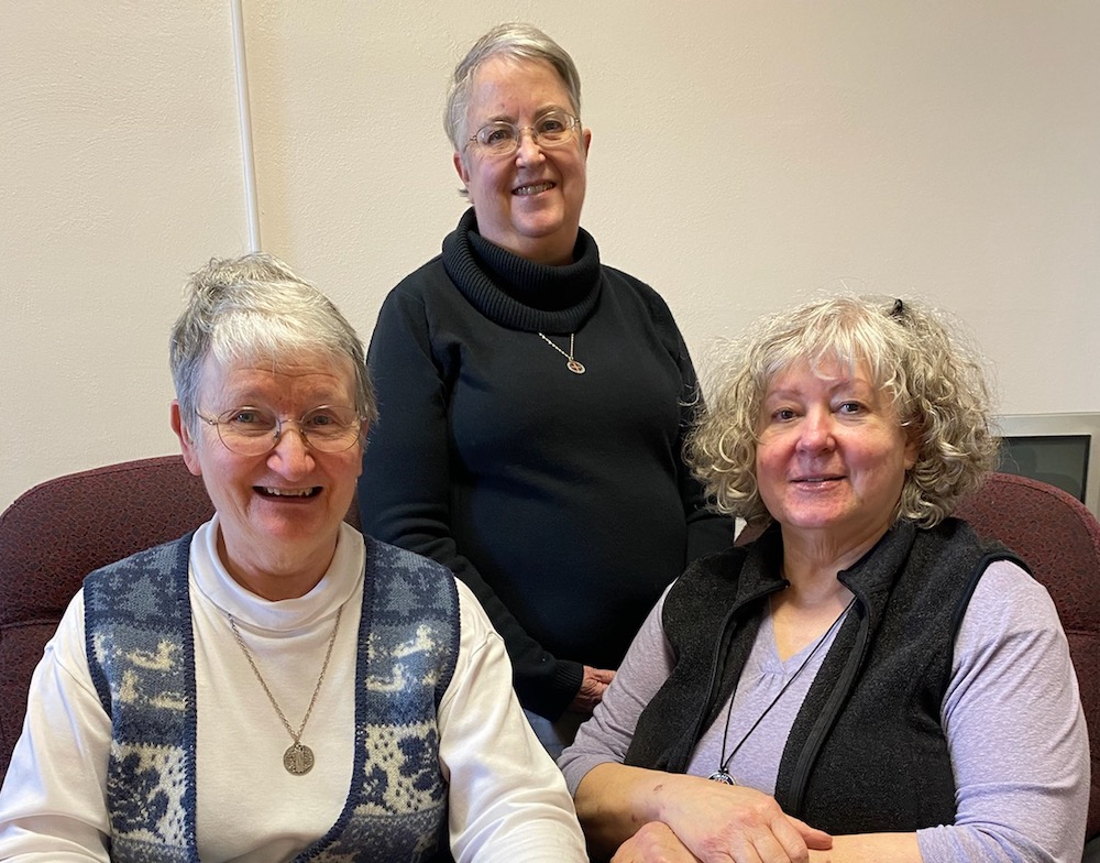 Benedictine Sr. Mary Forman, left, prioress of the Monastery of St. Gertrude, Cottonwood, Idaho, with Sr. Teresa Jackson, coordinator for the Benedictine Cohousing Companions, and Oblate Jo-Anne Zimmer, volunteer coordinator of the monastery's renovation Benedictine Sr. Mary Forman, left, prioress of the Monastery of St. Gertrude, Cottonwood, Idaho, with Sr. Teresa Jackson, coordinator for the Benedictine Cohousing Companions, and Oblate Jo-Anne Zimmer, volunteer coordinator of the monastery's renovation