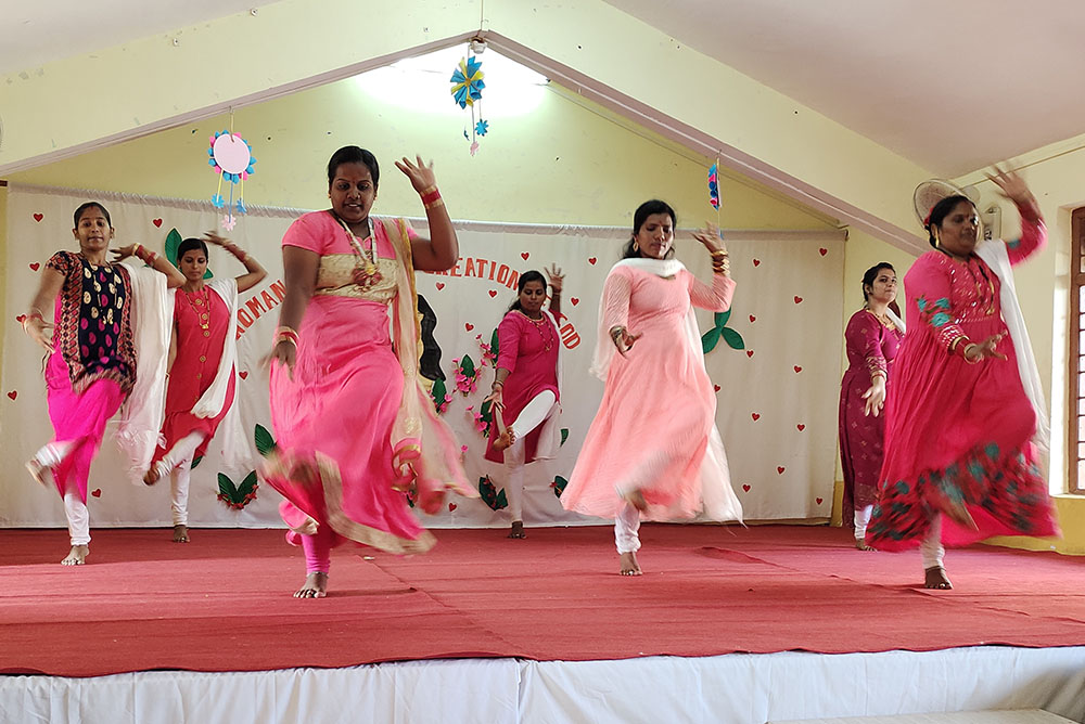 Woman perform a welcome dance for the Kiran Niketan Social Centre's celebration of International Women's Day on March 8 in Sancoale, Goa, India. (Courtesy of Molly Fernandes)