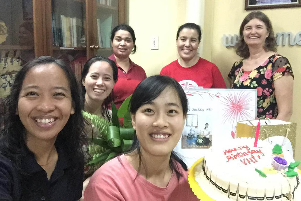 Our community celebrates the birthday of a Vietnamese sister. (Courtesy of Jennibeth Sabay)