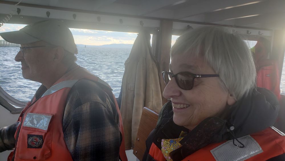 Accompanying GSR correspondent Chris Herlinger on a trip on the Hudson River in mid-November was Sister of Charity Carol De Angelo, right, and John Lipscomb, a boat captain and the vp of advocacy for watchdog group Riverkeeper.