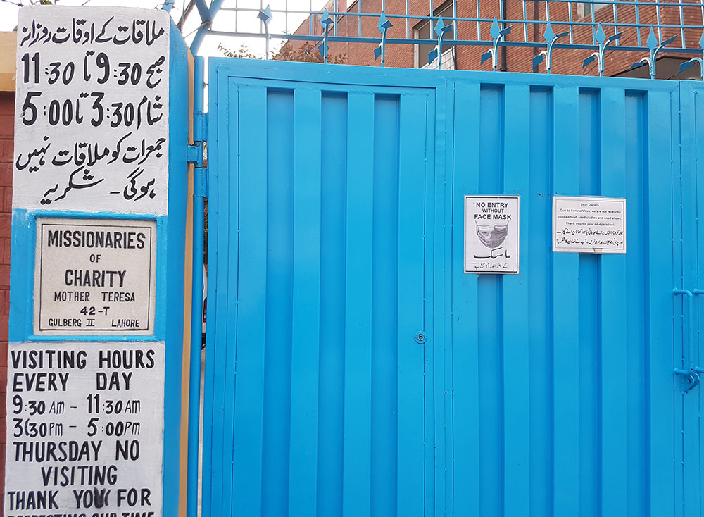 A coronavirus precaution notice at Home of Love, run by Missionaries of Charity nuns in Lahore, Pakistan. (Kamran Chaudhry) A coronavirus precaution notice at Home of Love, run by Missionaries of Charity nuns in Lahore, Pakistan. (Kamran Chaudhry)