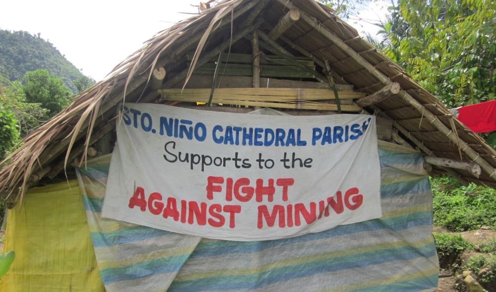 A banner protests fuel drilling in Zamboanga province in the Philippines in 2013. (Courtesy of Anne Carbon)