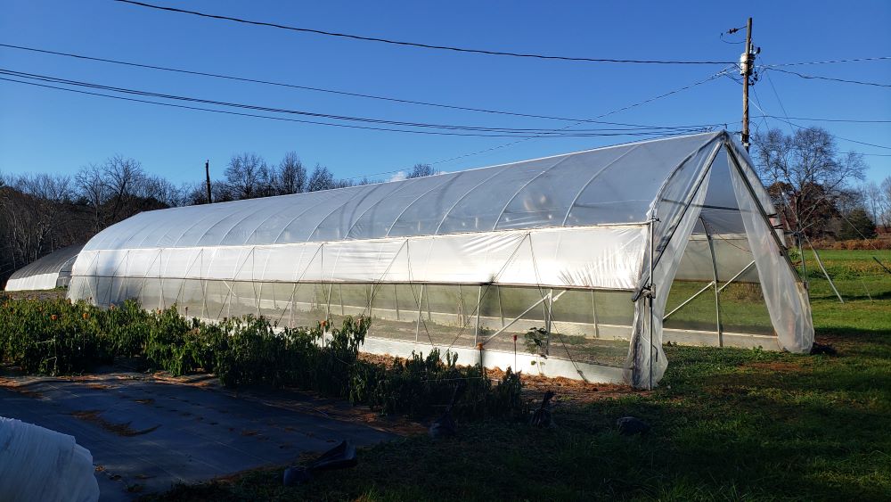 An enclosed area called a mobile high tunnel on Sisters Hill Farm in Stanfordville, New York, housed cucumbers this summer. (Chris Herlinger)