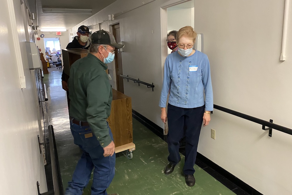 Benedictine Sr. Placida Wemhoff accompanies workers as they move furniture from the residential Annex at the Monastery of St. Gertrude, Cottonwood, Idaho, prior to starting a renovation project in October 2020. (Provided photo) Benedictine Sr. Placida Wemhoff accompanies workers as they move furniture from the residential Annex at the Monastery of St. Gertrude, Cottonwood, Idaho, prior to starting a renovation project in October 2020. (Provided photo)