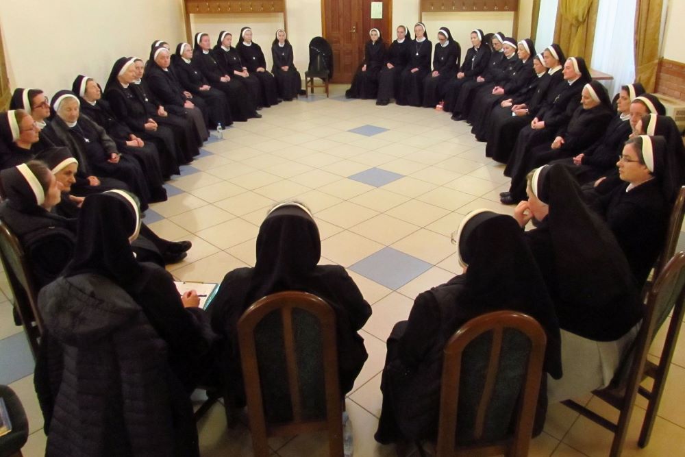 Professed Basilian sisters attend a formation meeting in spring 2021 at the monastery of Zarvanytsia, Ukraine. (Courtesy of Mahdalyna Nadiya Vytvytska)