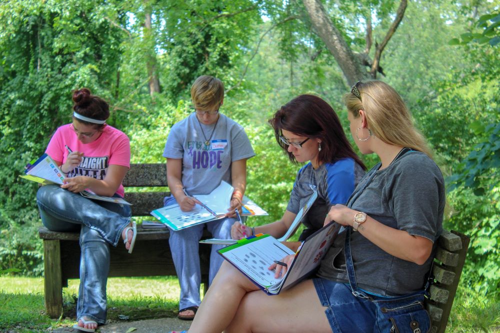 Women in the New Opportunity School for Women in Berea, Kentucky, residential program participate in a 2018 workshop. The two-week program helps women gain confidence, identify strengths and set short- and long-term goals. 