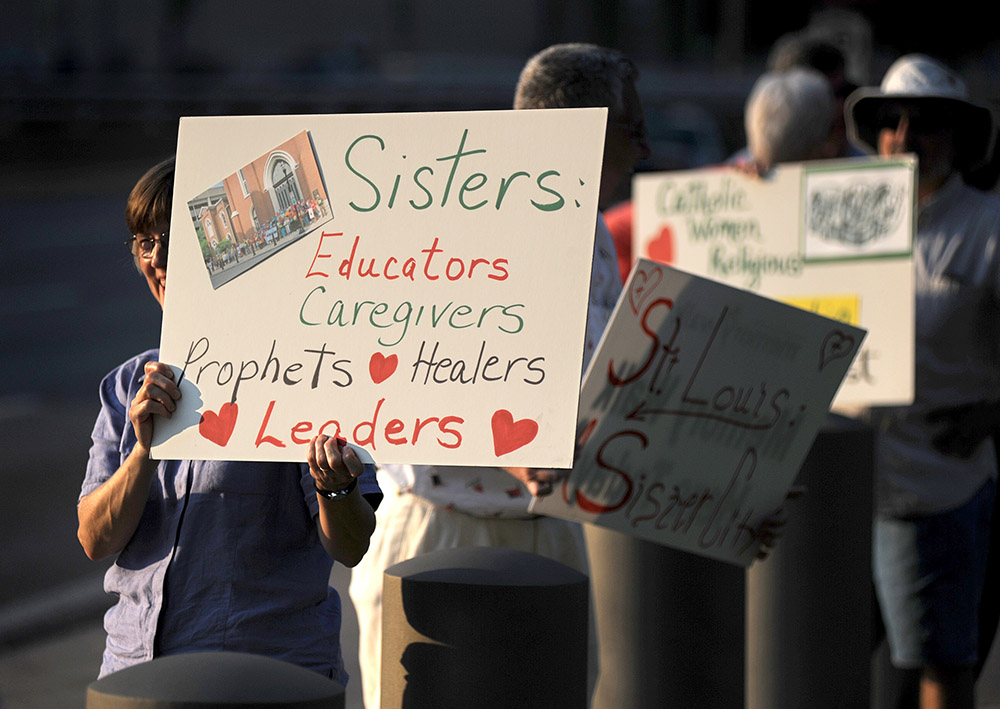 Laity and religious hold a rally in support of nuns gathered for the August 2012 assembly of the Leadership Conference of Women Religious in St. Louis. Earlier that year, the Vatican's Congregation for the Doctrine of the Faith had ordered reform of the o