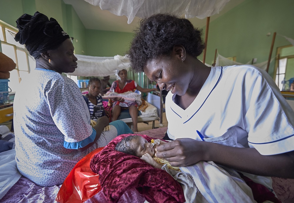 Nurse Annet Kojo feeds a 4-day-old baby girl in the maternity ward of the St. Daniel Comboni Catholic Hospital in Wau, South Sudan, on April 16, 2018. Kojo is a 2017 graduate of the Catholic Health Training Institute in Wau, which is sponsored by Solidari