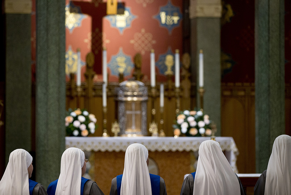 Novices of the Servants of the Lord and the Virgin of Matara are seen at Holy Comforter-St. Cyprian Catholic Church Nov. 1, 2017, in Washington prior to the start of their profession of vows ceremony. The Center for Applied Research in the Apostolate cond Novices of the Servants of the Lord and the Virgin of Matara are seen at Holy Comforter-St. Cyprian Catholic Church Nov. 1, 2017, in Washington prior to the start of their profession of vows ceremony. The Center for Applied Research in the Apostolate cond