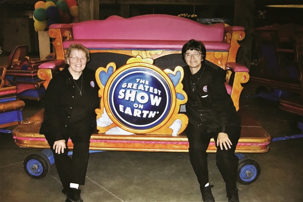 Sr. Dorothy Fabritze, right, and Sr. Bernard Overkamp, both Missionary Sisters of the Most Sacred Heart of Jesus, are seen during their years of ministry among circus performers in this undated file photo. (CNS/Courtesy of Sr. Dorothy Fabritze)