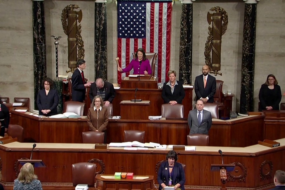 Rep. Diana DeGette, D-Colorado, pounds the gavel to open the session to discuss rules ahead a vote on two articles of impeachment against President Donald Trump on Capitol Hill in Washington Dec. 18. (CNS/House TV via Reuters) Rep. Diana DeGette, D-Colorado, pounds the gavel to open the session to discuss rules ahead a vote on two articles of impeachment against President Donald Trump on Capitol Hill in Washington Dec. 18. (CNS/House TV via Reuters)