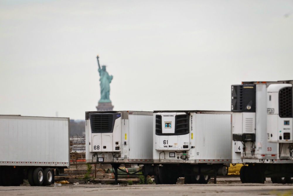 Temporary morgues in New York City are seen May 5 during the COVID-19 pandemic. (CNS / Reuters / Brendan McDermid)