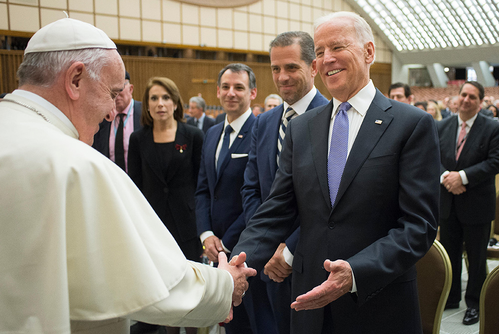 Pope Francis greets former Vice President Joe Biden on April 29, 2016, at the Vatican. Biden is the second Catholic elected to the nation's highest office in U.S. history. (CNS/L'Osservatore Romano)
