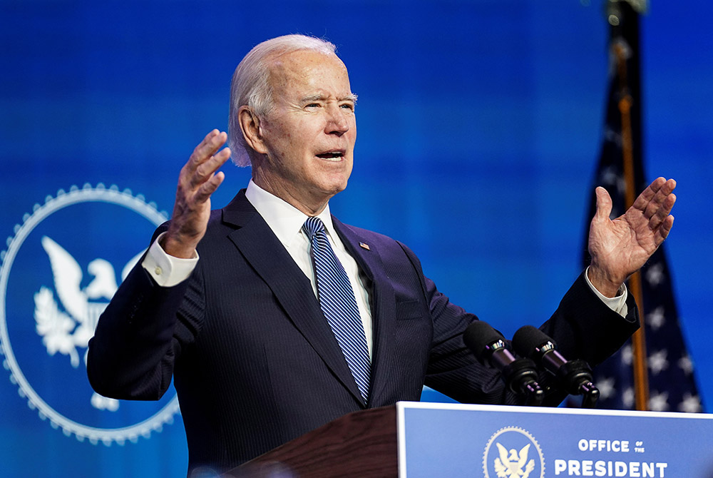 President-elect Joe Biden announces his Justice Department nominees Jan. 7, 2021, at his transition headquarters in Wilmington, Delaware. (CNS/Reuters/Kevin Lamarque) President-elect Joe Biden announces his Justice Department nominees Jan. 7, 2021, at his transition headquarters in Wilmington, Delaware. (CNS/Reuters/Kevin Lamarque)