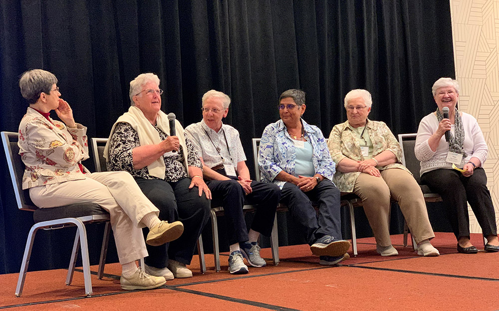 Immaculate Heart of Mary Sr. Anne Munley, far right, associate director of the Leadership Conference of Women Religious' Emerging Life Initiative, facilitates a discussion in Baltimore during the summer series of Collaborative Leadership Hubs. (Courtesy of LCWR)