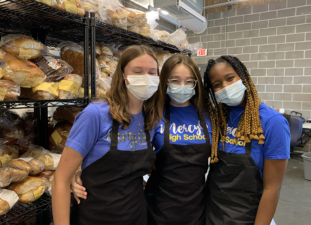 As part of their service to mark the five-year anniversary of Mercy Education, students at Mercy High School in Omaha, Nebraska, did a variety of projects, including helping at food pantries, their parishes and their school. (Courtesy of Mercy Education)
