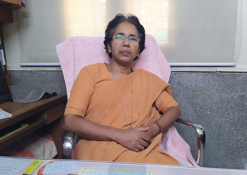 Holy Cross Sr. Tabitha Joseph, the administrator of Shanti Avedna Sadan, a hospice for terminally ill cancer patients, in her office in New Delhi (Jessy Joseph)