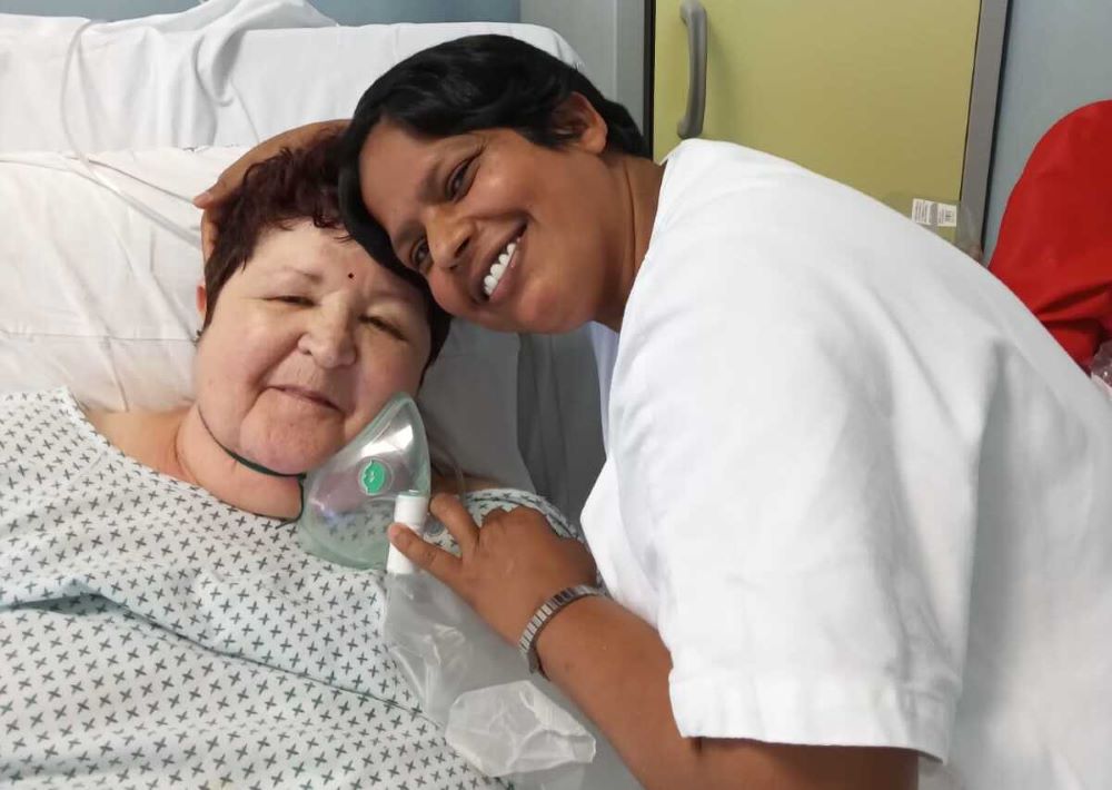 Sister Bridget poses with Margaret at Santa Maria Hospital in Terni, Italy. (Courtesy of Robancy A. Helen)