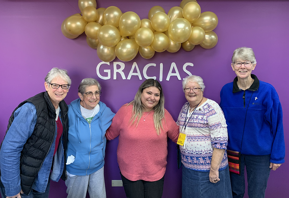 From left: Sr. Marge Healy, Sr. Yliana Hernandez, volunteer coordinator Cinthia Hernandez, Sr. Jan Gregorcich and Sr. Mary Montgomery; the four sisters spent a month serving at a migrant aid center in Nogales, Mexico. (Courtesy of Tracey Horan)