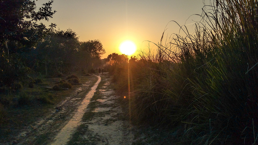 Sunrise on a road in Uttar Pradesh, India (Dreamstime/Akhtaransa)