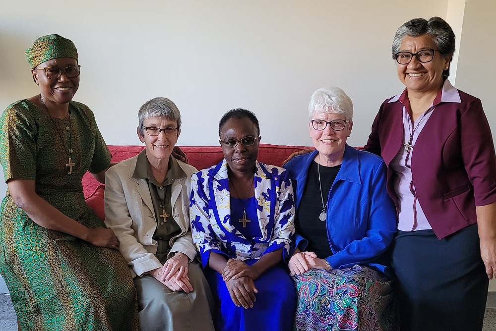 Members of the new congregational leadership team of the Sisters of Notre Dame de Namur. From left: Sr. Amarachi Grace Ezeonu of Nigeria; Sr. Lorraine Connell of Massachusetts; Sr. Evalyne Aseyo of Kenya; Sr. Mary Johnson of Massachusetts, who is team con