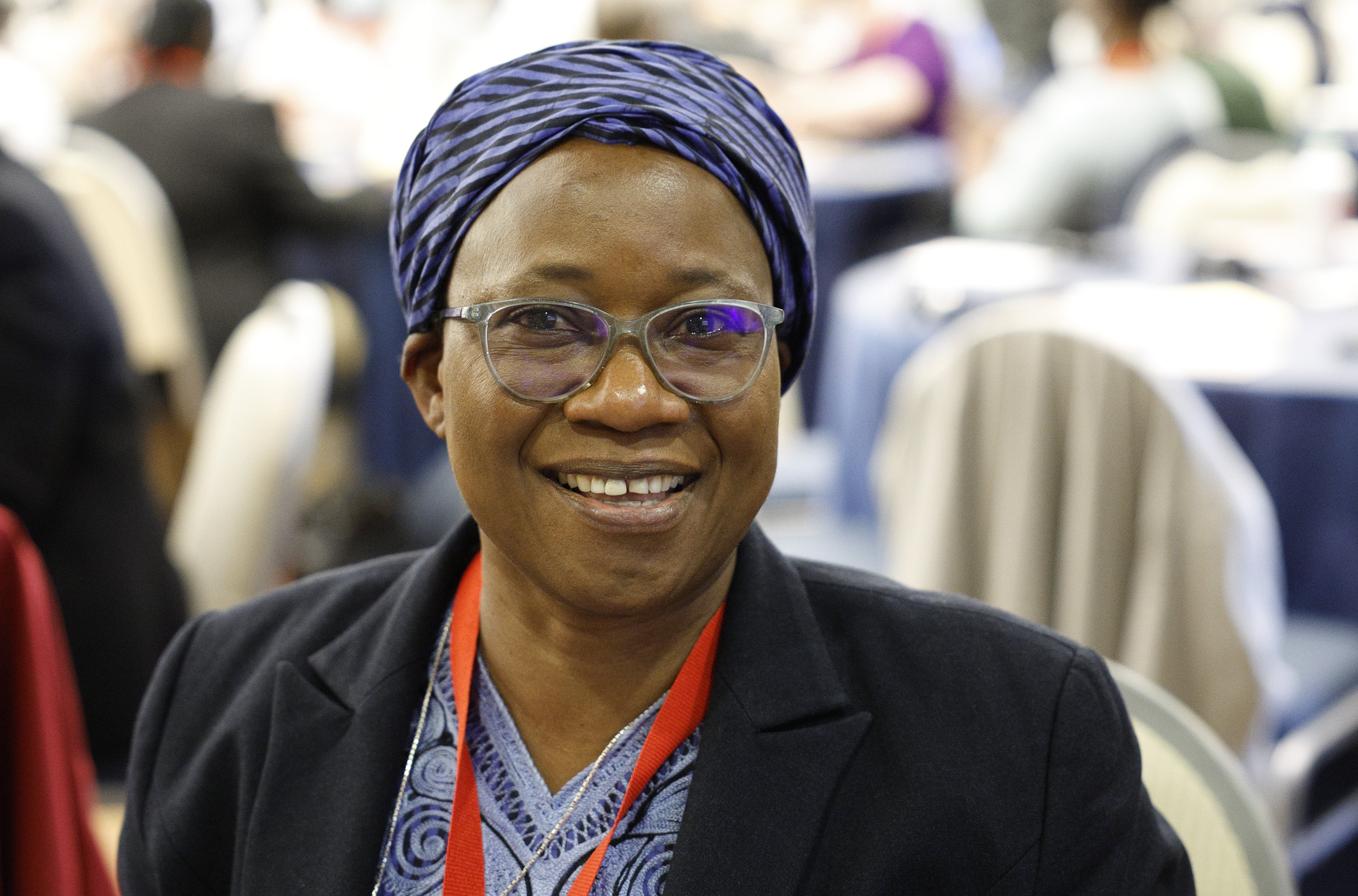 Sr. Anne Falola, a Nigerian member of the Missionaries of Our Lady of the Apostles, poses for a photo May 3 at the plenary assembly of the International Union of Superiors General in Rome. In a speech May 2 to the group, she said when Christians recognize