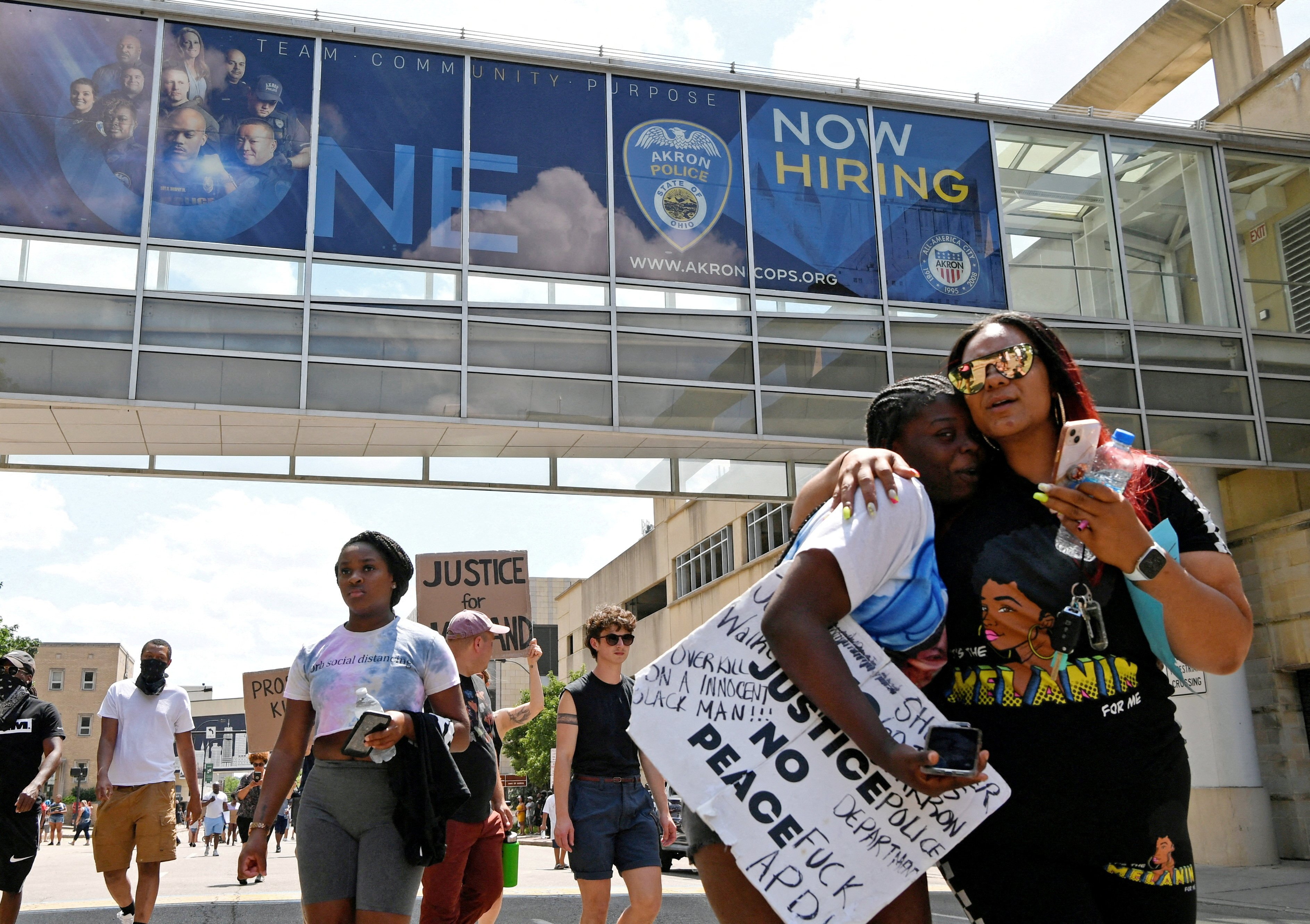Demonstrators in Akron, Ohio, gather July 3 to protest the June 27 police shooting death of Jayland Walker. (CNS/Reuters/Gaelen Morse)