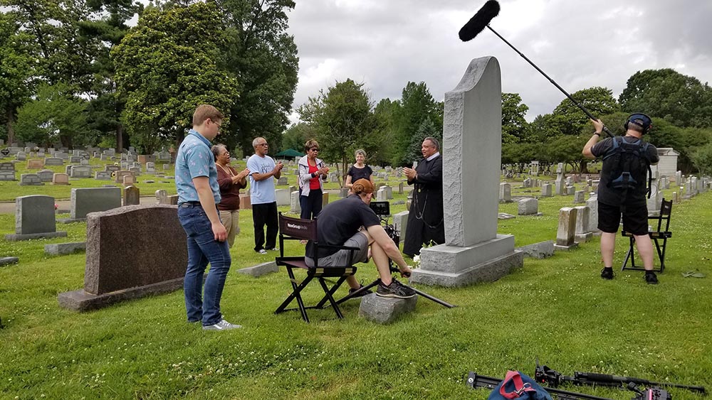 "Going Home Like a Shooting Star: Thea Bowman's Journey to Sainthood" filming at Bowman's gravesite Oct. 13, 2021, in Memphis, Tennessee (CNS/Courtesy of NewGroup Media)