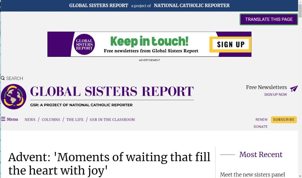 Screenshot of Global Sisters home page
