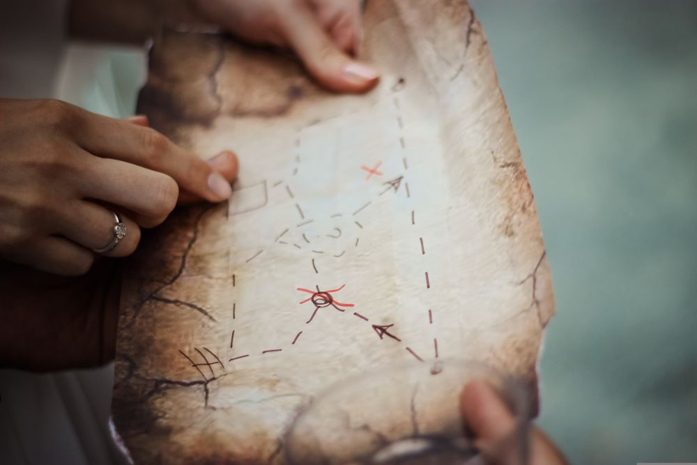 hands hold treasure map